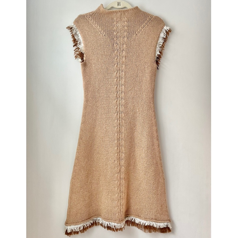 Voyage Invest In the Original | Tan Brown Knit Sweater Dress Fringe Hem